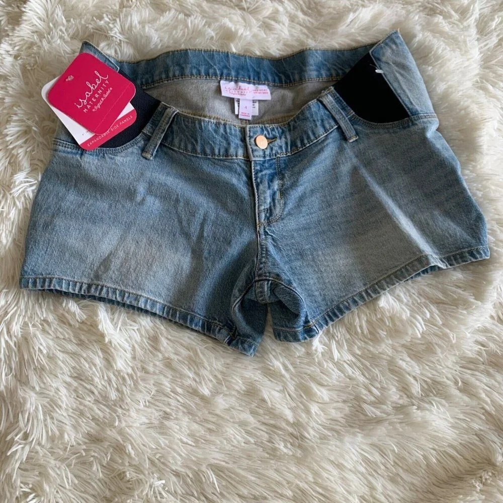 Isabel Maternity by Ingrid & Isabel Side Panel Midi‎ Denim Short Blue Size 4 NWT